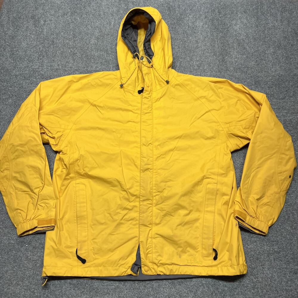 L.L.Bean Gore-Tex Jacket Mens Large Yellow Hooded Waterproof Rain Shell Hiking